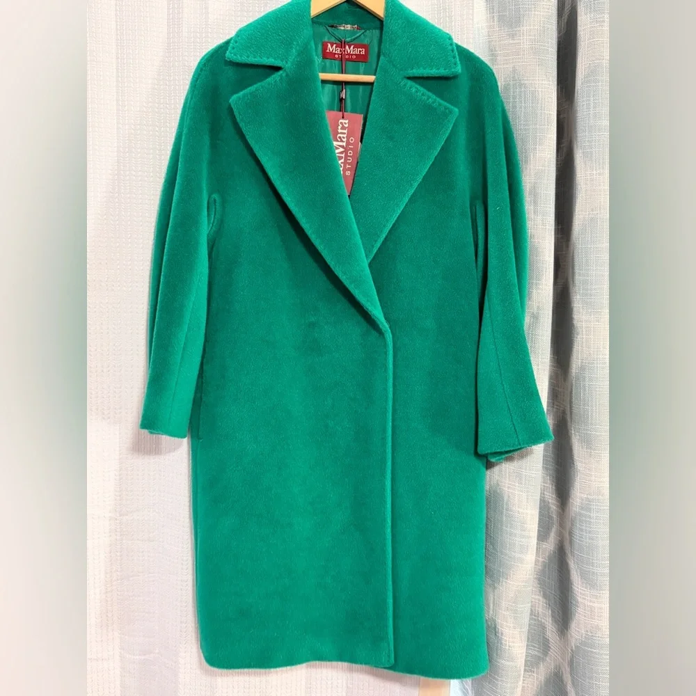 MaxMara Women's Vibrant Green Sydney Alpaca and Wool blend Coat. - Picture 14 of 14